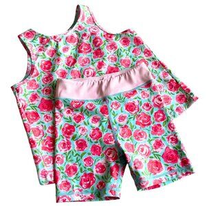 SweetHoney Girls Activity Set, Bike Shorts & Tank Top, Pink Aqua Roses - Sz 10